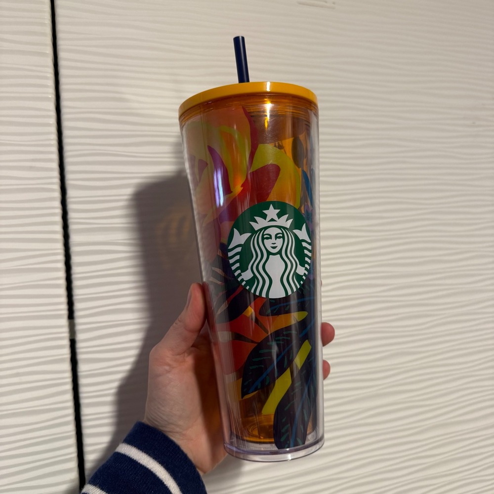 New Edition Starbucks Tumbler 2022 Summer Cold Cup Orange 24oz Venti Leaf
